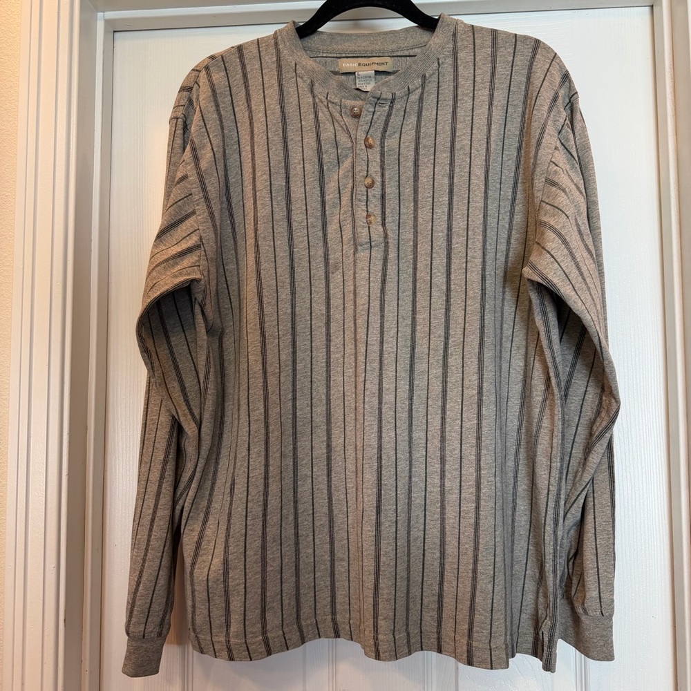 Vintage 90s Henley Basic Equipment Long Sleeve Strip Shirt Mens Large